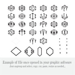 Diamond Point Monogram Cuttable Alplhabet all 26 letters left, center, right