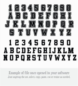 Varsity College Outline Athletic Cuttable Font All letters, Numbers,