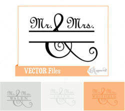 Mr & Mrs Split Horizontal Name frame, Vector Graphic