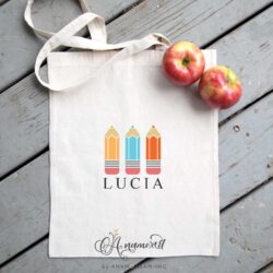 Pencils Vector Graphic, mockup with name on tote bag