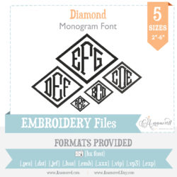Diamond Embroidery Monogram font 5 sizes