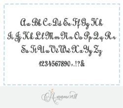 Upright script embroidery font all letters and punctuation