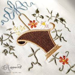 Spring Floral Easter Basket with Ribbon and Foliage sewout Embroidery Applique