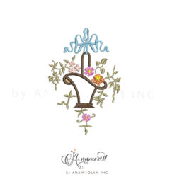 Spring Basket with Ribbon Floral Applique Digital Proof of Embroidery