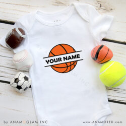 Basketball Name Frame, Cuttable Vector JPG PNG on onesie proof