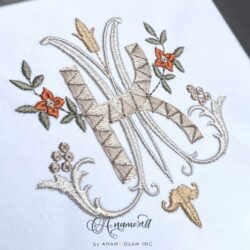 KM interlocking embroidery floral monogram design pattern, sewout