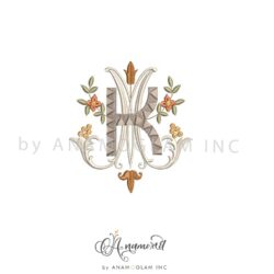 KM floral interlocking embroidery monogram