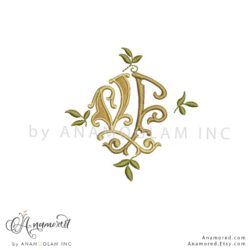 interlocking V and F embroidery monogram design, digital proof