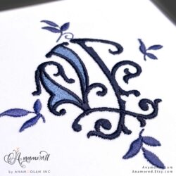 interlocking V and F embroidery monogram design, sew-out