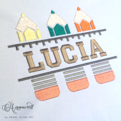 school pencils and ruler embroidery name frame design pattern- sewout with name lucia