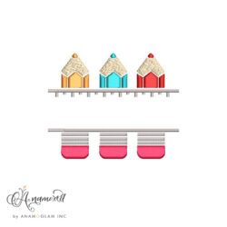 school pencils and ruler embroidery name frame design pattern digital proof