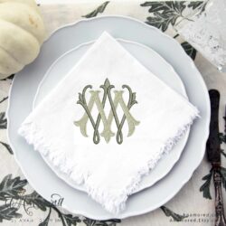 MW embroidery monogram digital proof mockup on napking