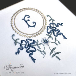 Floral Circular Monogram Frame wiht Dots and Bows