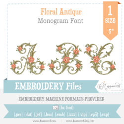 Floral Antique Vintage Victorian Embroidery Monogram Font Floral Antique in 4 inch