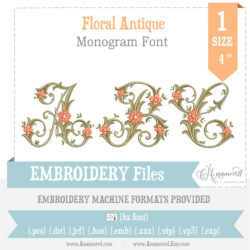Floral Antique Vintage Embroidery Font for Embroidery Machines in one size, 4 inch
