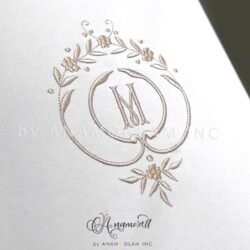 Floral Crest Embroidery Design Pattern by Anamored, Sewout of crest with letter M in middle