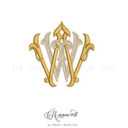 WW Embroidery monogram design in yellow and tan