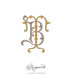 BT embroidery monogram mockup in grey and gold