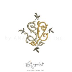 SC embroidery monogram design, digital proof