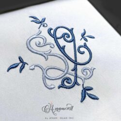 SC embroidery monogram sewout in blue