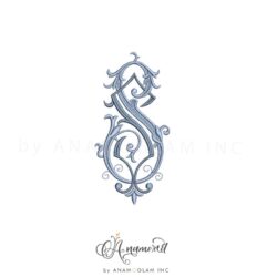 S and S embroidery monogram, digital proof in blue