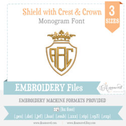 Shield monogram Embriodery Font in 3 sizes