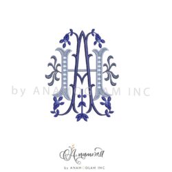 A and H embroidery monogram, digital proof