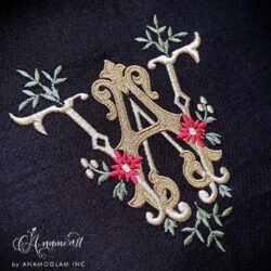 A and W interlocking Embroidery Monogram Design on black background