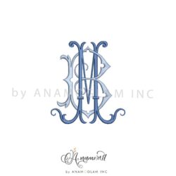 B and M embroidery monogram design, digital proof