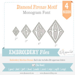 Embossed Lace Diamond Firenze Embroidery Font in 4 sizes