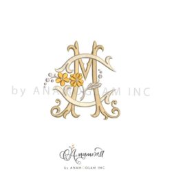 CM floral interlocking embroidery monogram design pattern