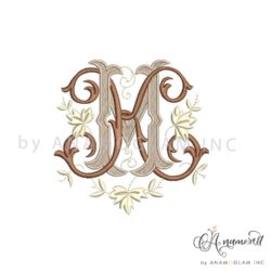 K and M interlocking embroidery monogram design