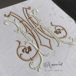 K and M interlocking embroidery monogram