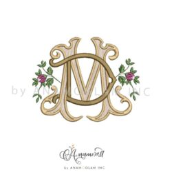 DM Floral Embroidery Monogram Design, digital proof