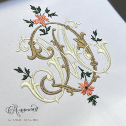 DM interlocking embroidery monogram, sewout