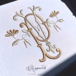 PV or VP interlocking embroidery monogram design, sewout