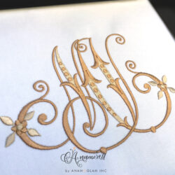 M and V Floral Embroidery Monogram Design
