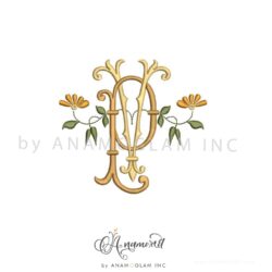 PV or VP interlocking embroidery monogram design,