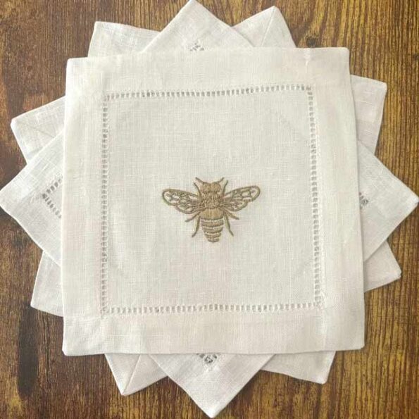 Bee Embroidery on Cocktail Napkin
