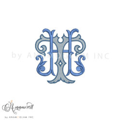 H and T interlocking embroidery monogram design, digital proof