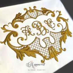 Heirloom Macrame Lace 3 letter monogram Vintage antique embroidery frame sewout wiht letters abc monogram