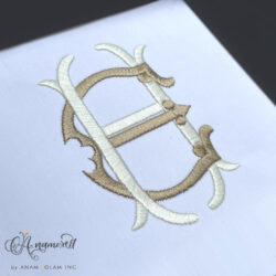 HE interlocking embroidery monogram design, sewout