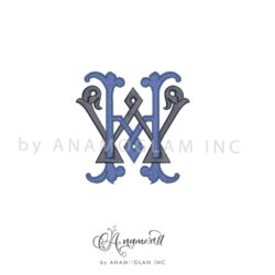 wh embroidery monogram design, digital proof