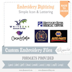 Simple Icon with Name Logo- Custom Embroidery Digitizing - Made to order