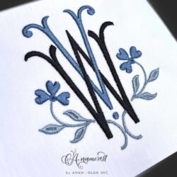 VW Embroidery Monogram Design, Sewout in blue thread