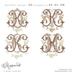 1 letter change for 2 letter monogram shown 4 ways