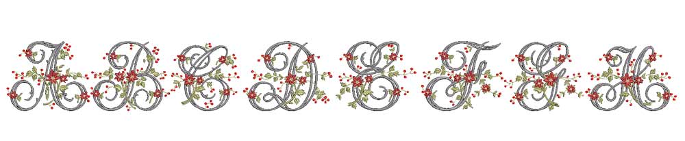 Fancy Vine - Pointsettia and Holly Fancy Floral Vine Vintage Embroidery Font