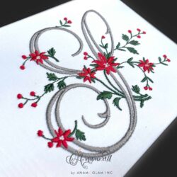 Sewout of letter S in Fancy Vine Poinsettia Holly Embroidery Monogram Font in 4 "