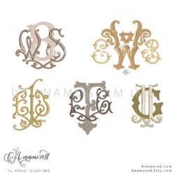 Examples of custom made to order 3 letter monograms, 3 letter designs/changes