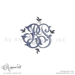 BP Embroidery monogram, digital proof in blue
